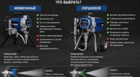 Мембранная или поршневая безвоздушка — в чем разница и что выбрать для покраски