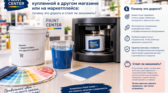 Колеровка краски, купленной в другом магазине или на маркетплейсе обходится дороже